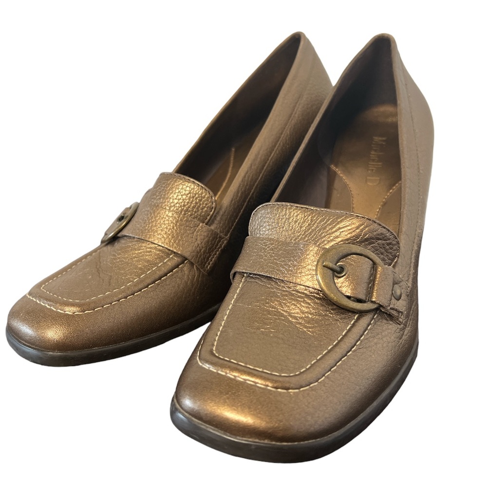 Michelle D Bronze Heeled Loafers Size 7.5 M